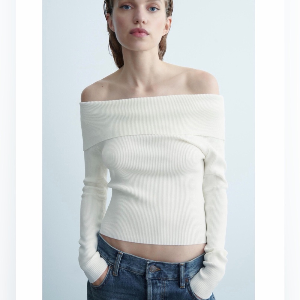 Zara Off-Shoulder Cream Sweater NWT L